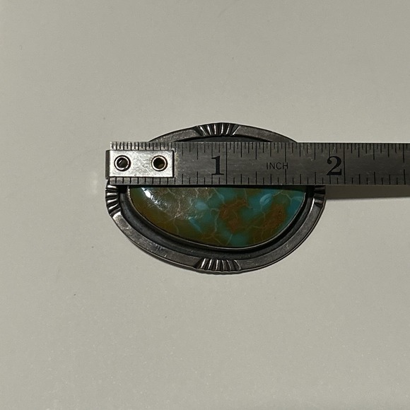 Vintage Handmade Royston Turquoise Navajo Silver Pendant Brooch Unmarked 1.5x2in - Picture 6 of 7